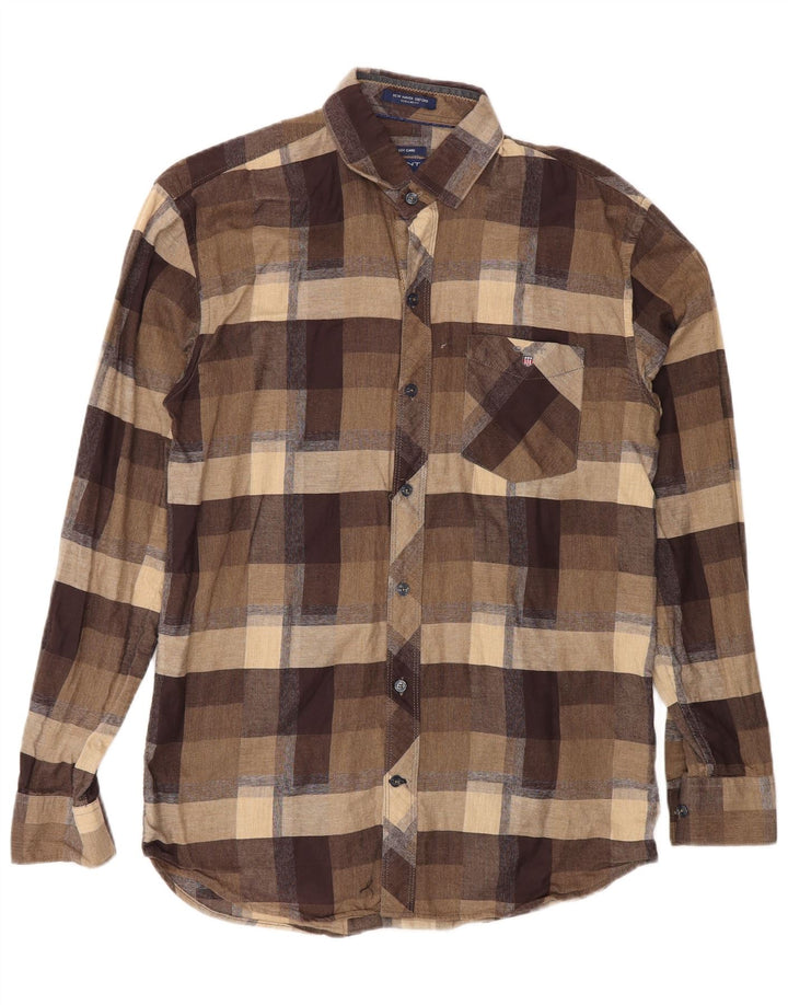 Gant Herre Regular Fit Flanellskjorte Stor brun ternet bomuld