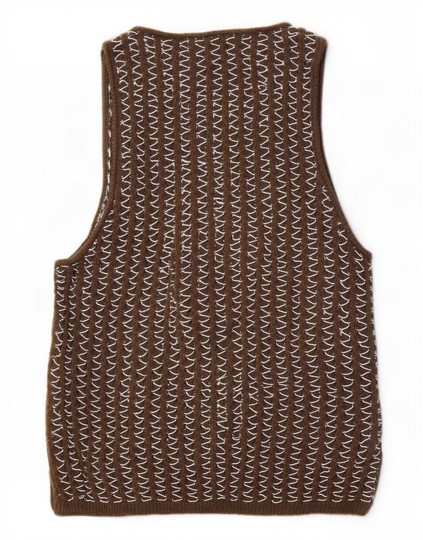 Zara Mens Vest Tank Top Large Brown Chevron Cotton