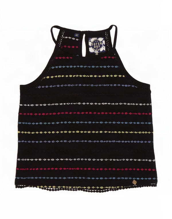 Superdry Womens Crop Halter Top UK 10 Small Black Ride Viscose