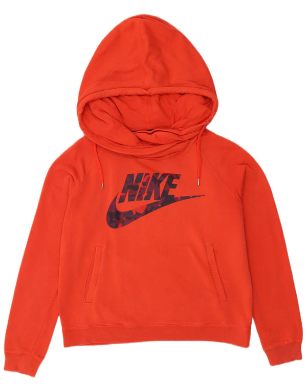 Nike Womens Loose Fit Graphic Hoodie Jumper UK 14 Medium Orange Cotton