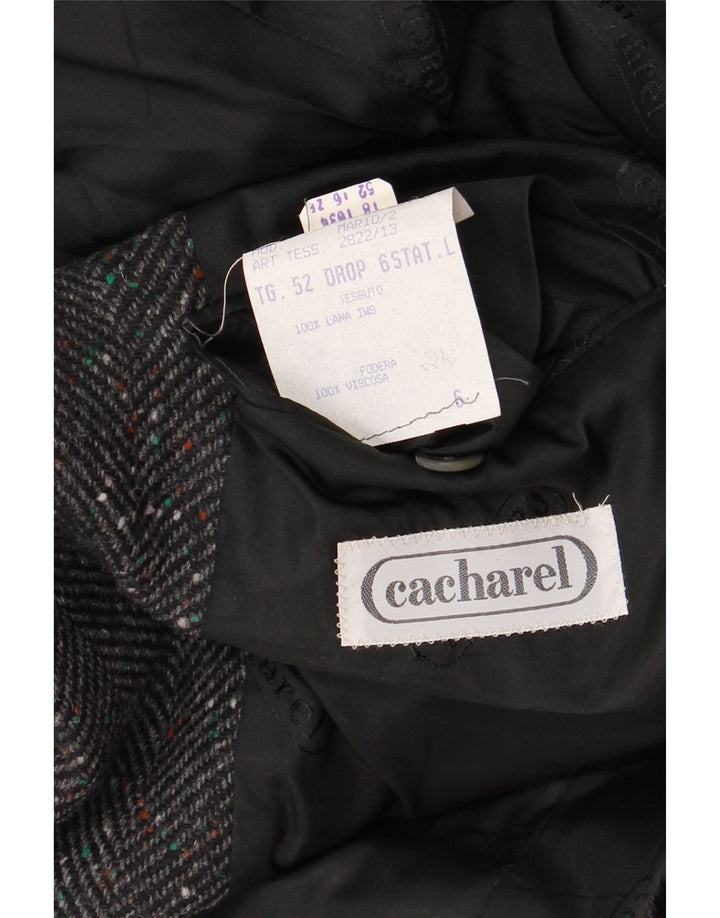 Cacharel Herren-Blazer mit 2 Knöpfen, IT 52 XL, graue Wolle mit Fischgrätenmuster