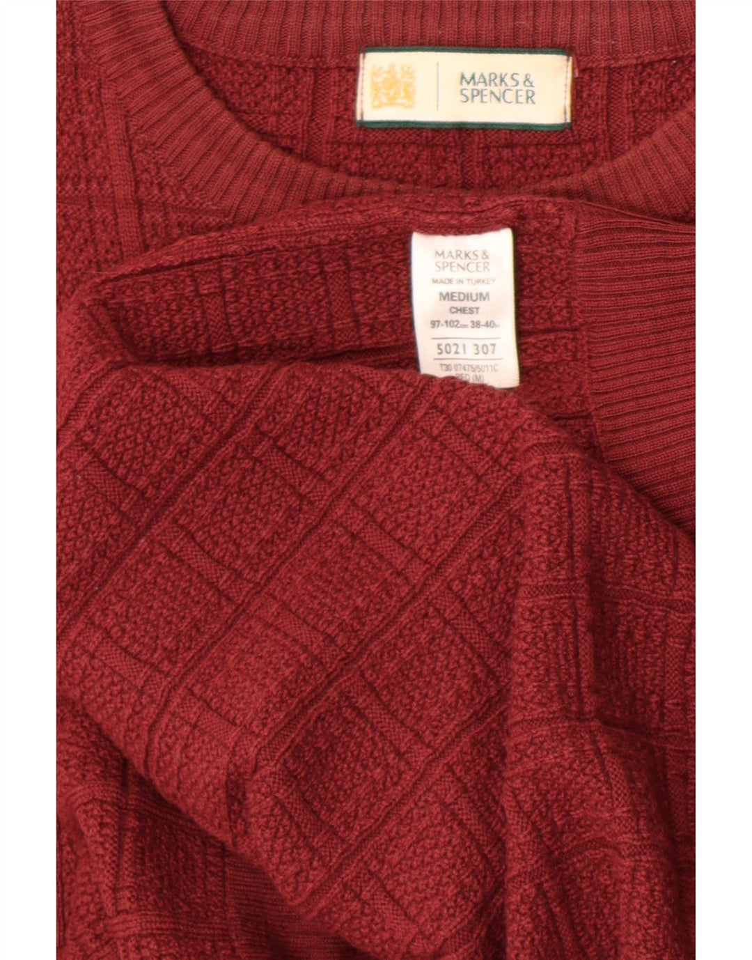 Marks & Spencer Męski sweter z okrągłym dekoltem, średni czerwony akryl