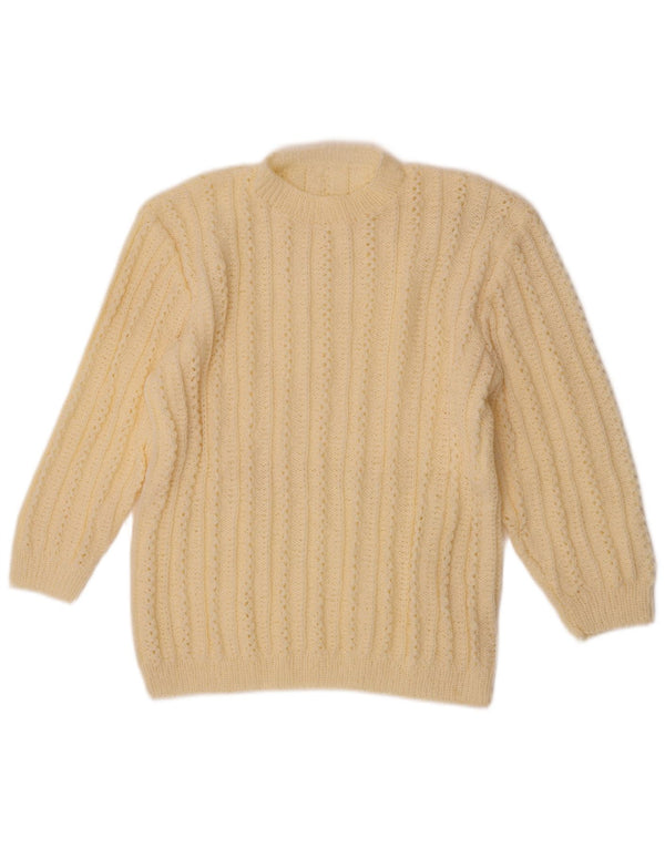 Vintage Womens 3/4 Sleeve Crew Neck Jumper Sweater UK 12 Medium Off White