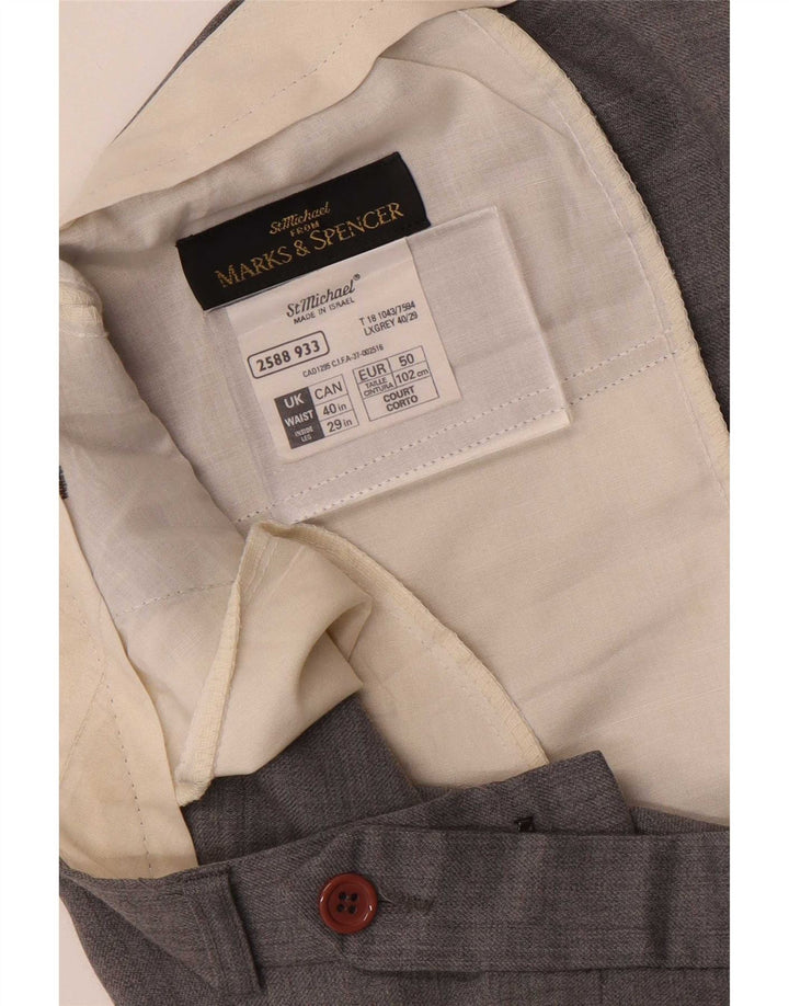 Marks & Spencer Mens Straight Suit Trousers W40 L29 Grey Wool