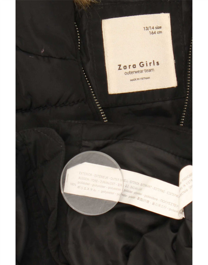 Zara Girls Hooded Padded Coat 13-14 Years Black Polyester