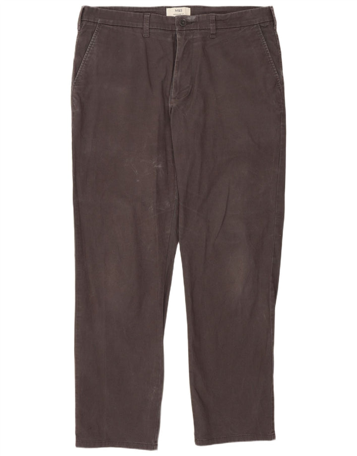 Marks & Spencer Mens Straight Regular Fit Chino Trousers W36 L31 Grey