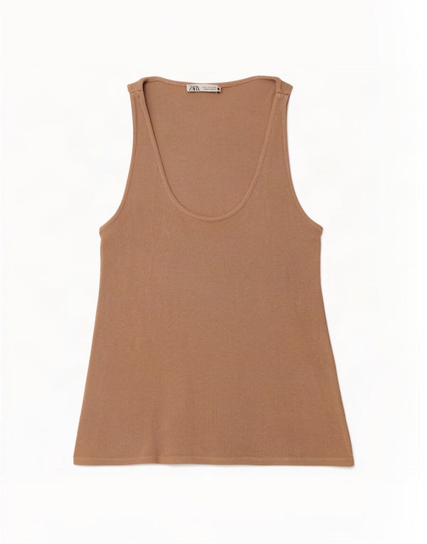 Zara Womens Vest Top UK 10 Pequeno Bege
