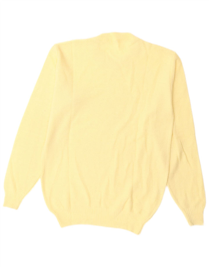 Maglione maglione girocollo da donna VINTAGE UK 14 lana gialla media