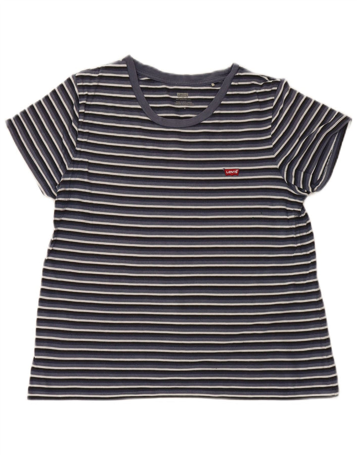 Levi's Dame T-Shirt Top UK 12 Mellem marineblå stribet