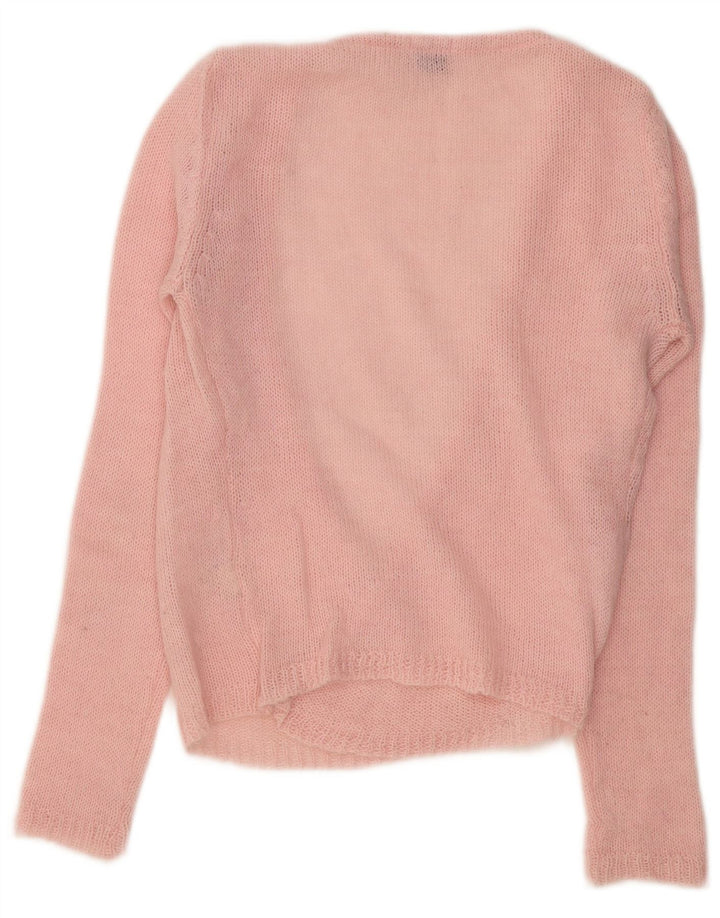 Vintage Womens V-Neck Jumper Sweater UK 12 Medium Pink