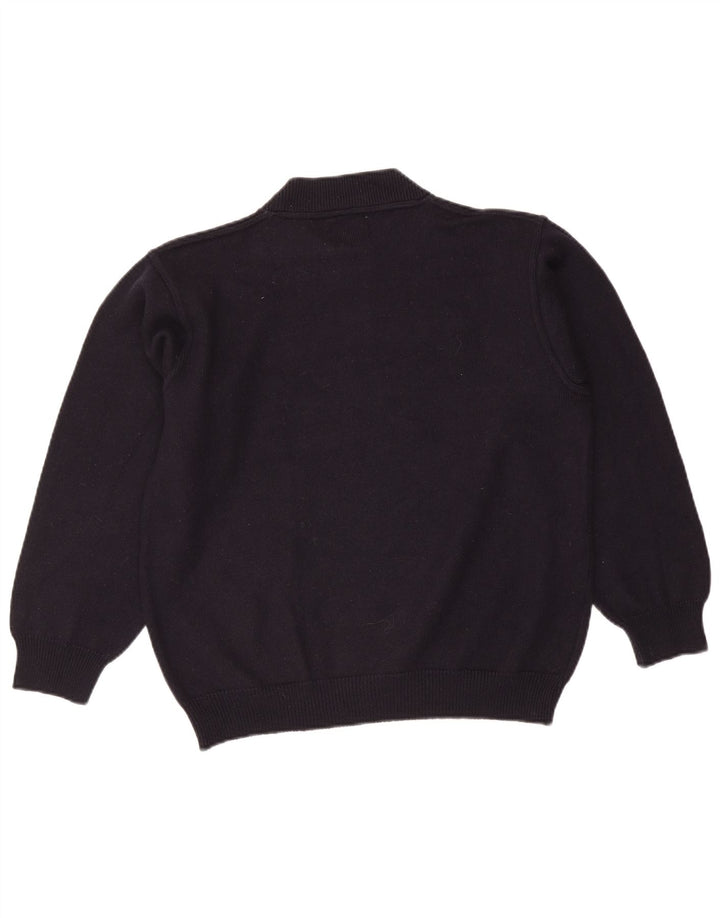 Vintage Mens Graphic Turtle Neck Jumper Sweater Medium Navy Blue Wool