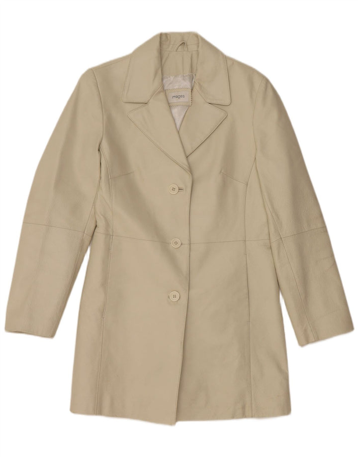 Vintage Womens Leather Coat UK 12 Medium Beige Leather