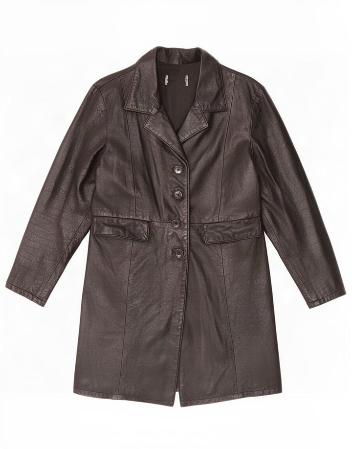 Vintage mujer cuero abrigo Reino Unido 14 medio negro