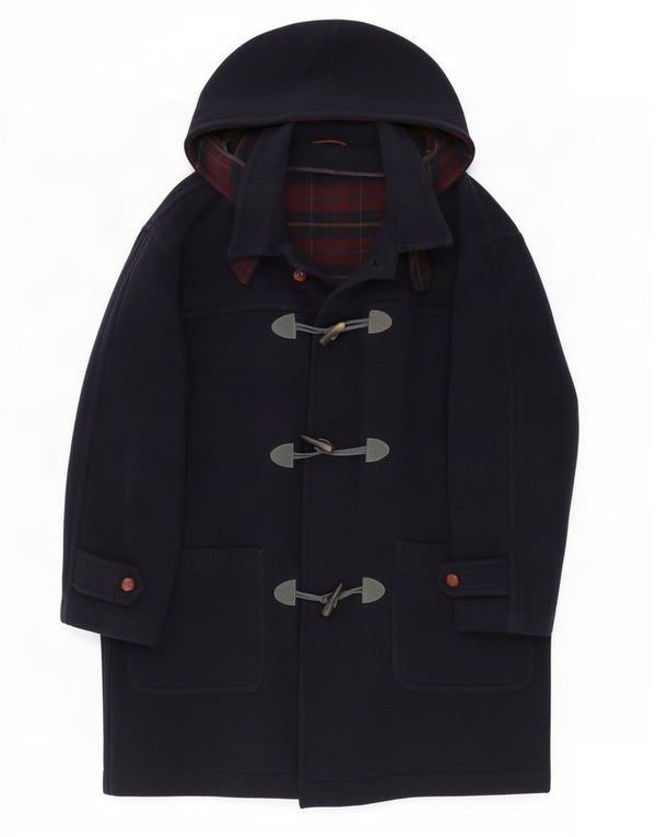 Vintage Herre Hooded Duffel Coat UK 44 2XL Navy Blue Wool