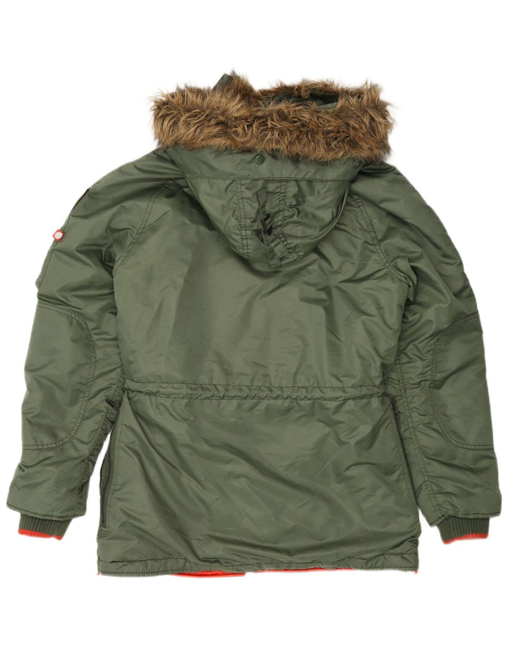 Superdry Mens Hooded Parka Jacket UK 36 Small Green Nylon