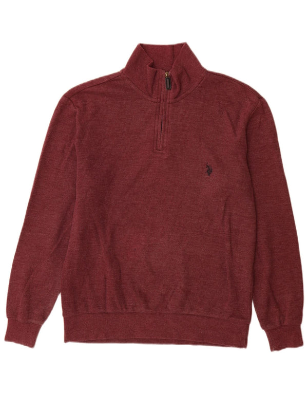 U.S. Polo Assn. Mens Classic Fit Zip Neck Jumper Sweater Small Burgundy