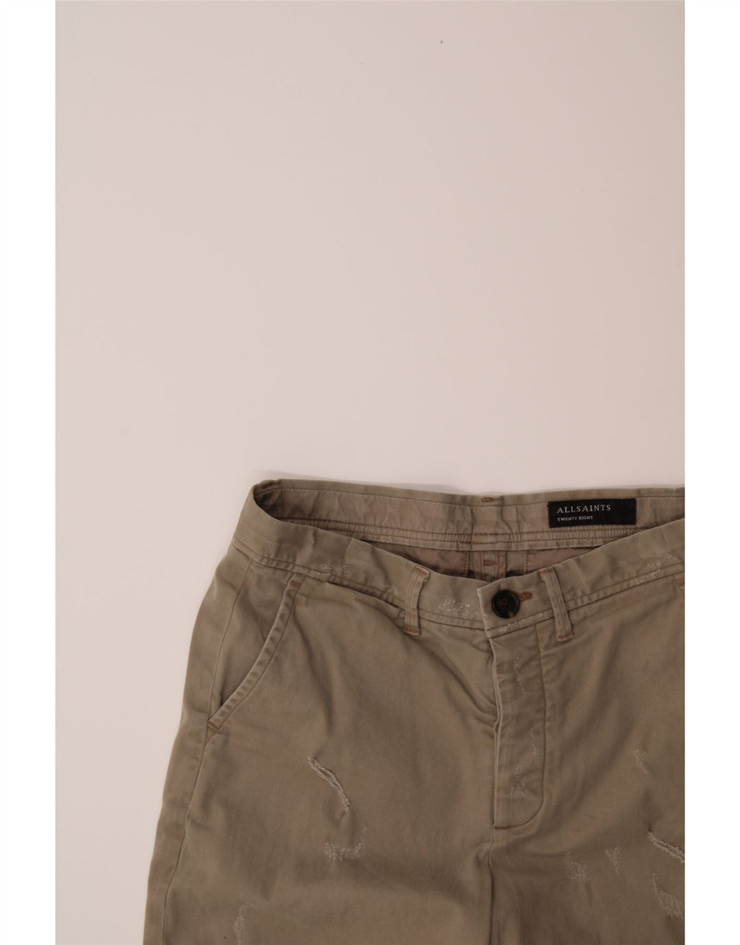 ALL SAINTS Mens Distressed Chino Shorts W28 Small  Beige Vintage All Saints and Second-Hand All Saints from Messina Hembry 