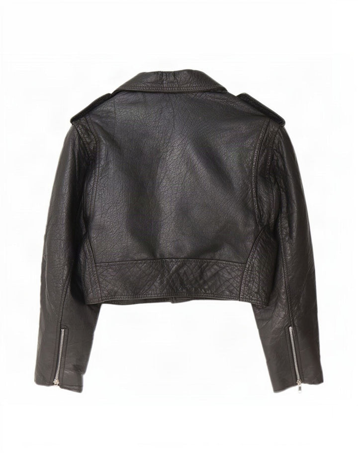 Akaso Womens Crop Leather Biker Jacket UK 10 Small Black