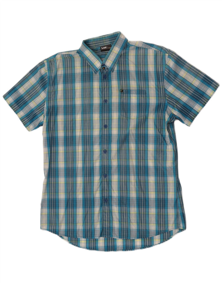Lee Mens Short Sleeve Shirt XL Blue Check Cotton