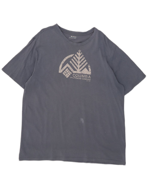 Columbia Herre Grafisk T-Shirt Top 2XL Blå Bomuld