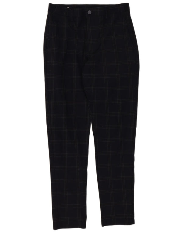 Zara Mens Slim Chino Calças Pequenas W30 L29 Azul Marinho Xadrez Poliéster