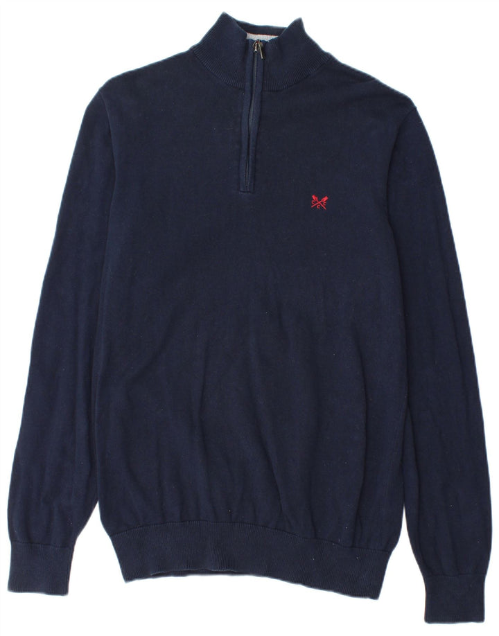 Crew Clothing Mens Zip Neck Jumper Sweater Medium Navy Blue Cotton