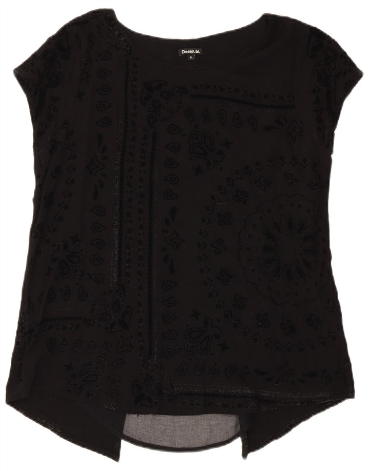 Desigual Damen Bluse Top UK 12 Medium Schwarz Paisley