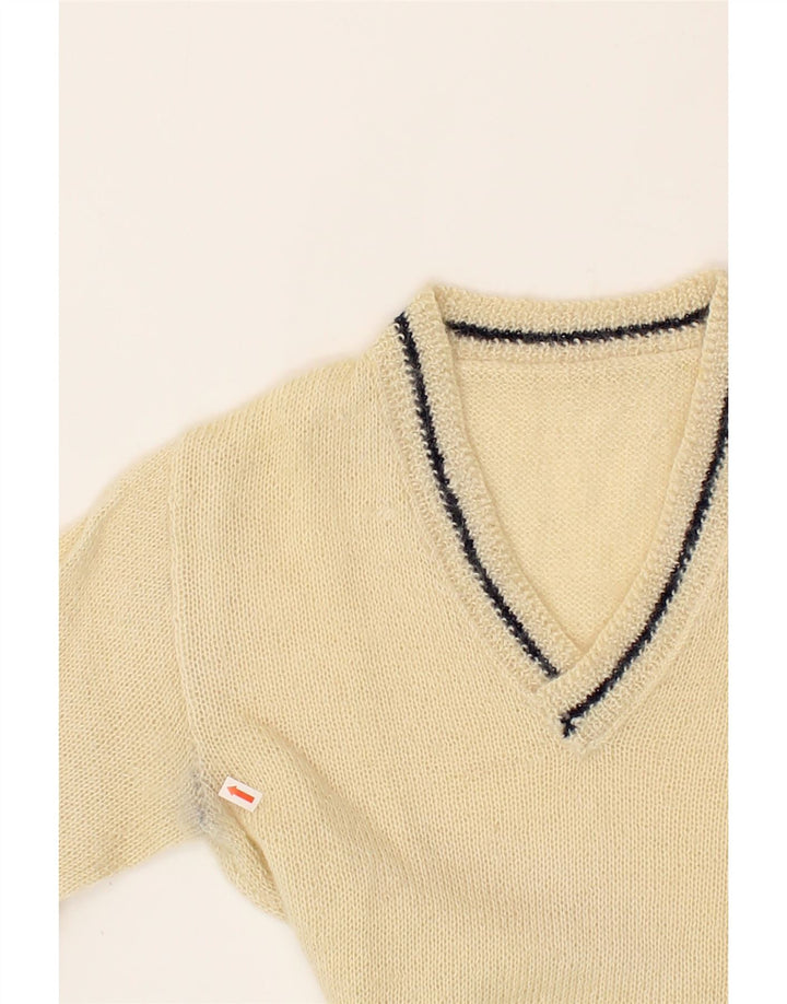 VINTAGE Womens V-Neck Jumper Sweater UK 12 Medium Off White Vintage Vintage and Second-Hand Vintage from Messina Hembry 