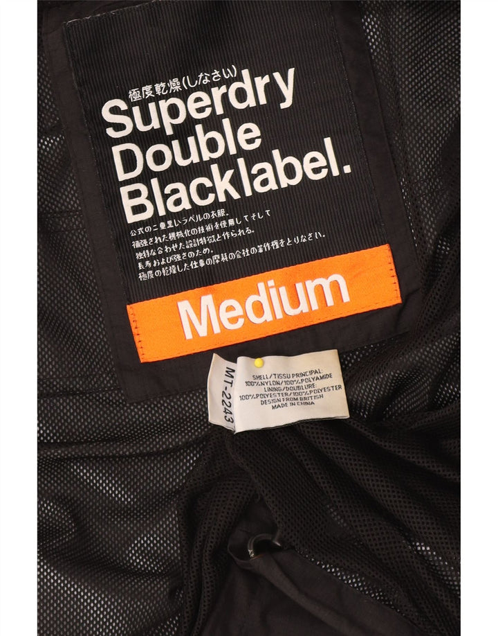 SUPERDRY Womens Graphic Hooded Rain Jacket UK 14 Medium Black Nylon