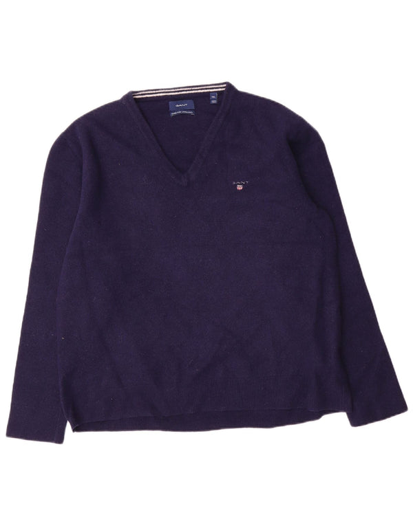 Gant herre v-hals sweater 2XL marineblå uld