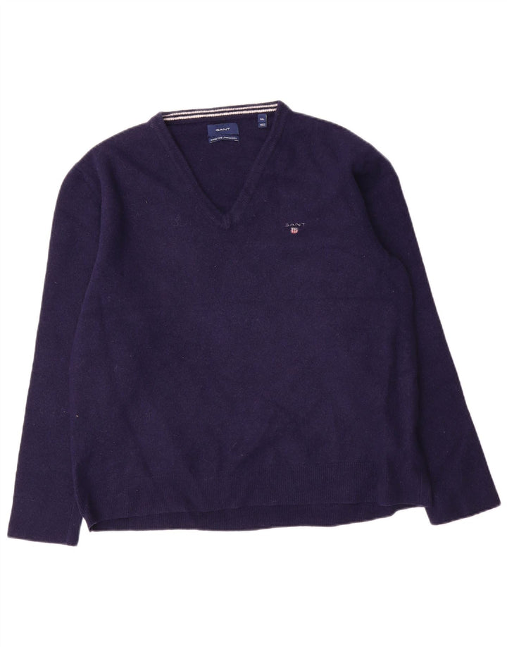 Gant herre v-hals sweater 2XL marineblå uld