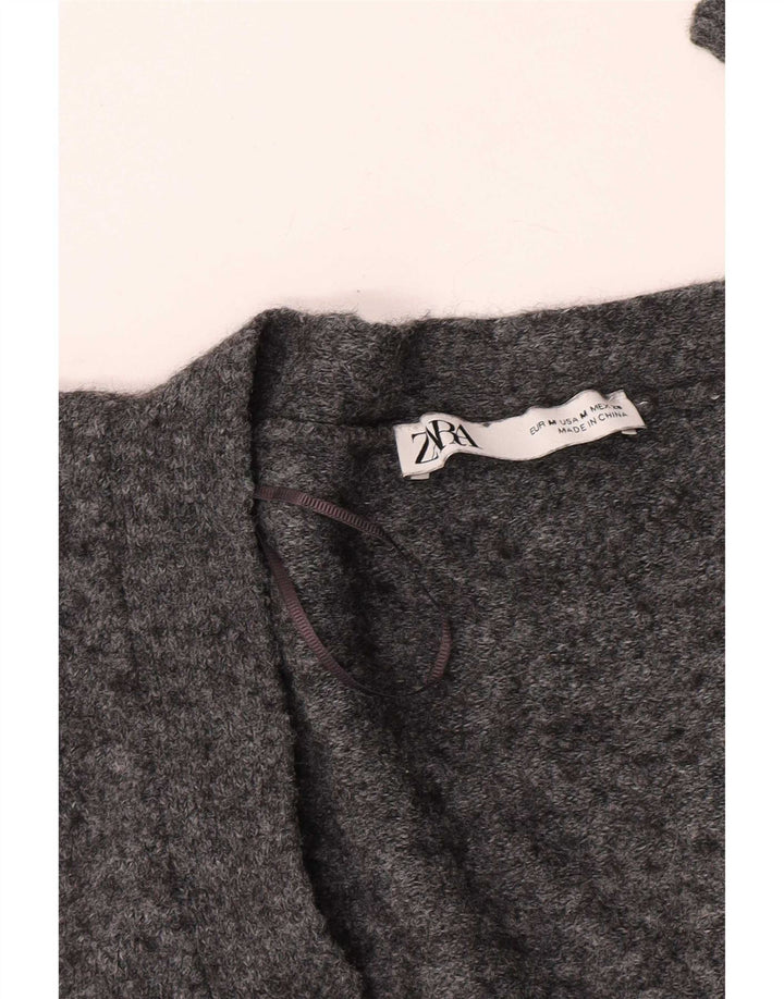 Zara Womens Crop Cardigan Sweater UK 14 Medium Grey Flecked