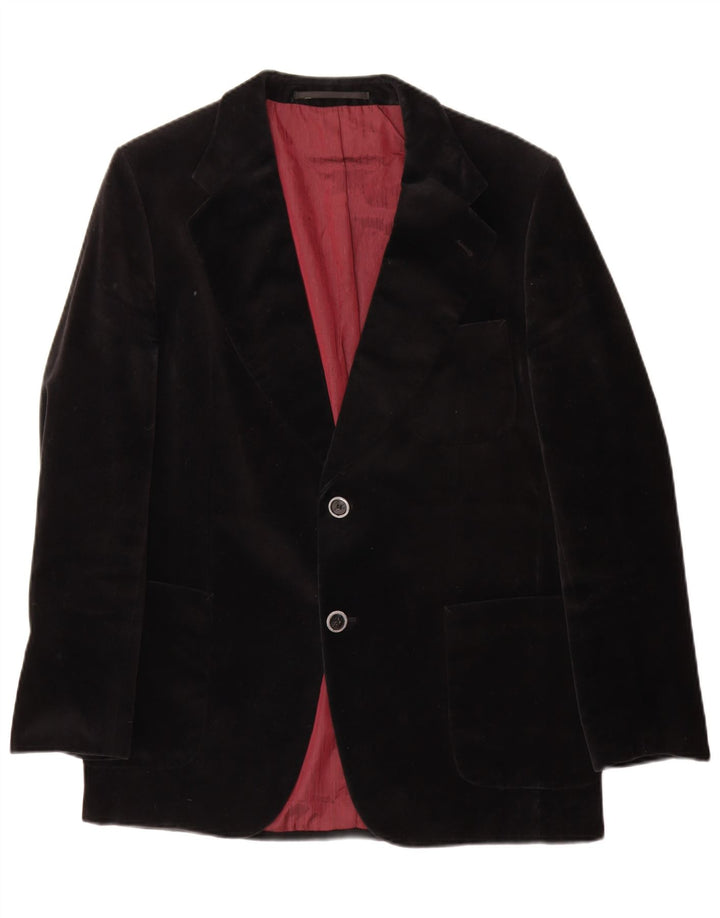 Jeunesse Mens 2 Button Velvet Blazer Jacket UK 38 Medium Black Cotton