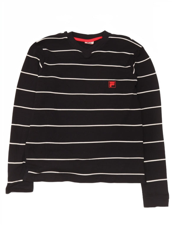 Fila Mens Regular Top cu mânecă lungă, mediu, negru, bumbac cu dungi