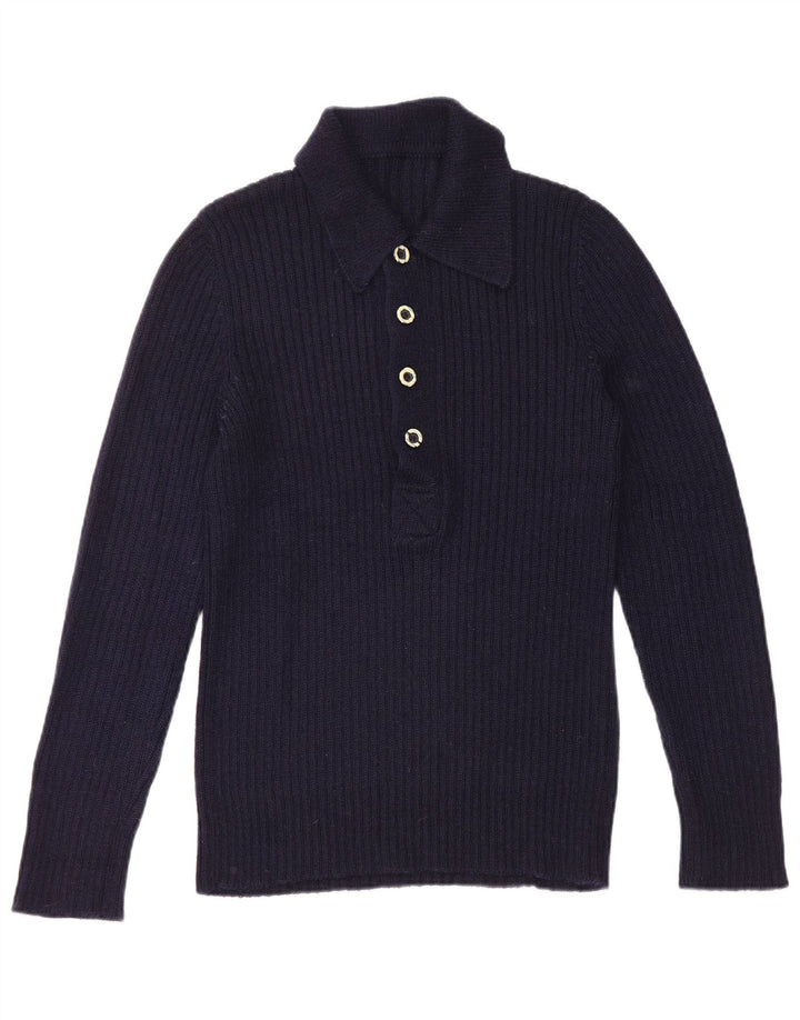 Maglione vintage da uomo con collo alto piccolo blu navy