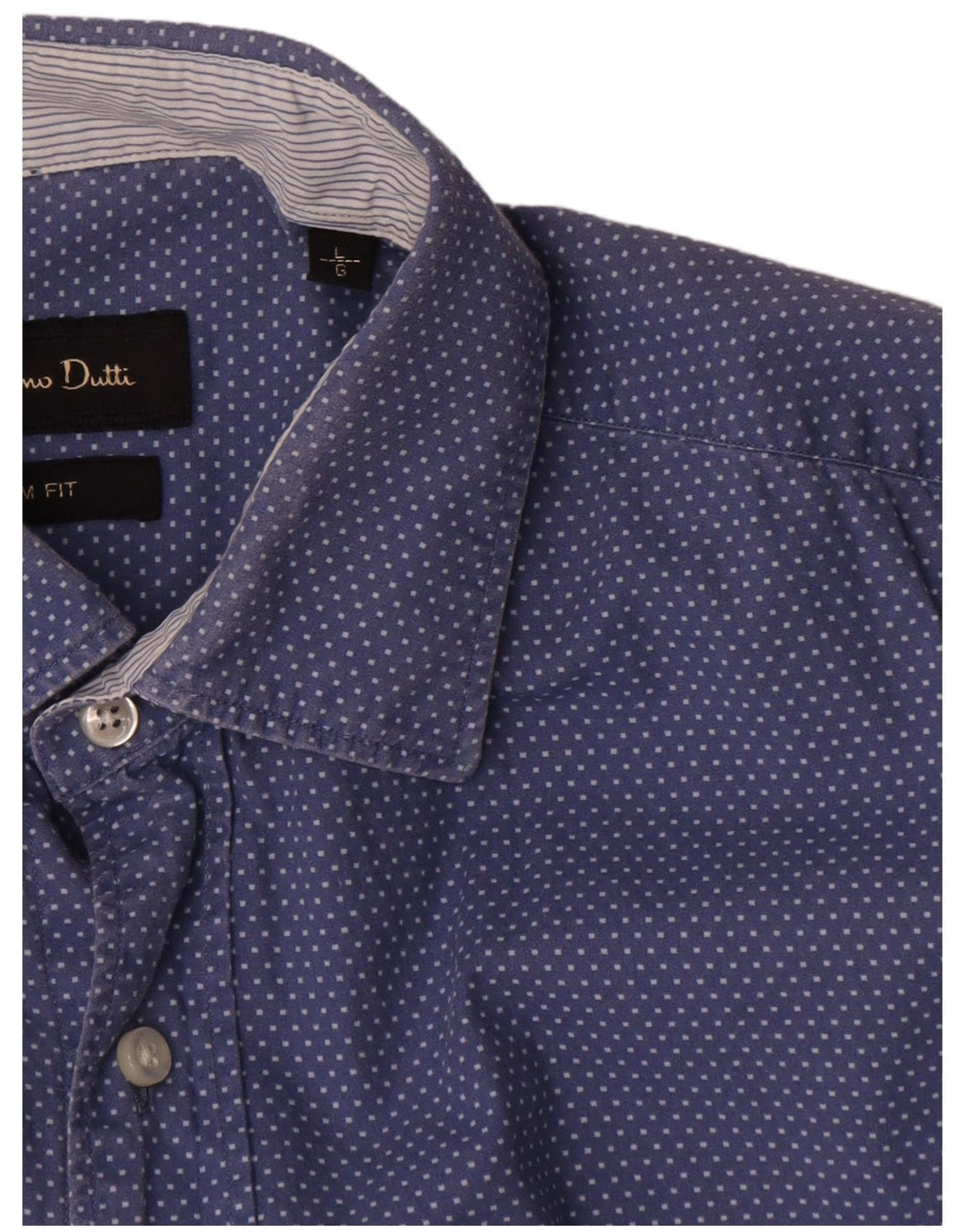 Massimo Dutti Mens Slim Fit Shirt Large Blue Polka Dot Cotton