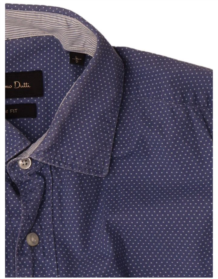 Massimo Dutti Mens Slim Fit Shirt Large Blue Polka Dot Cotton
