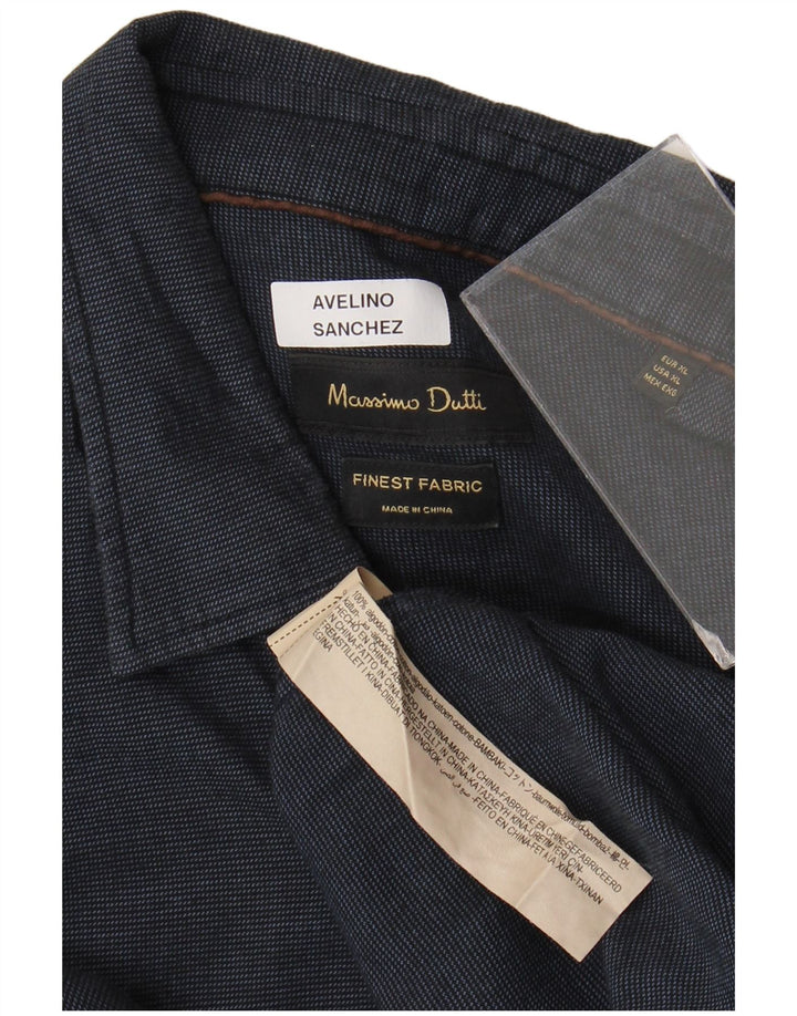Massimo Dutti Mens Flannel Shirt XL Navy Blue Cotton
