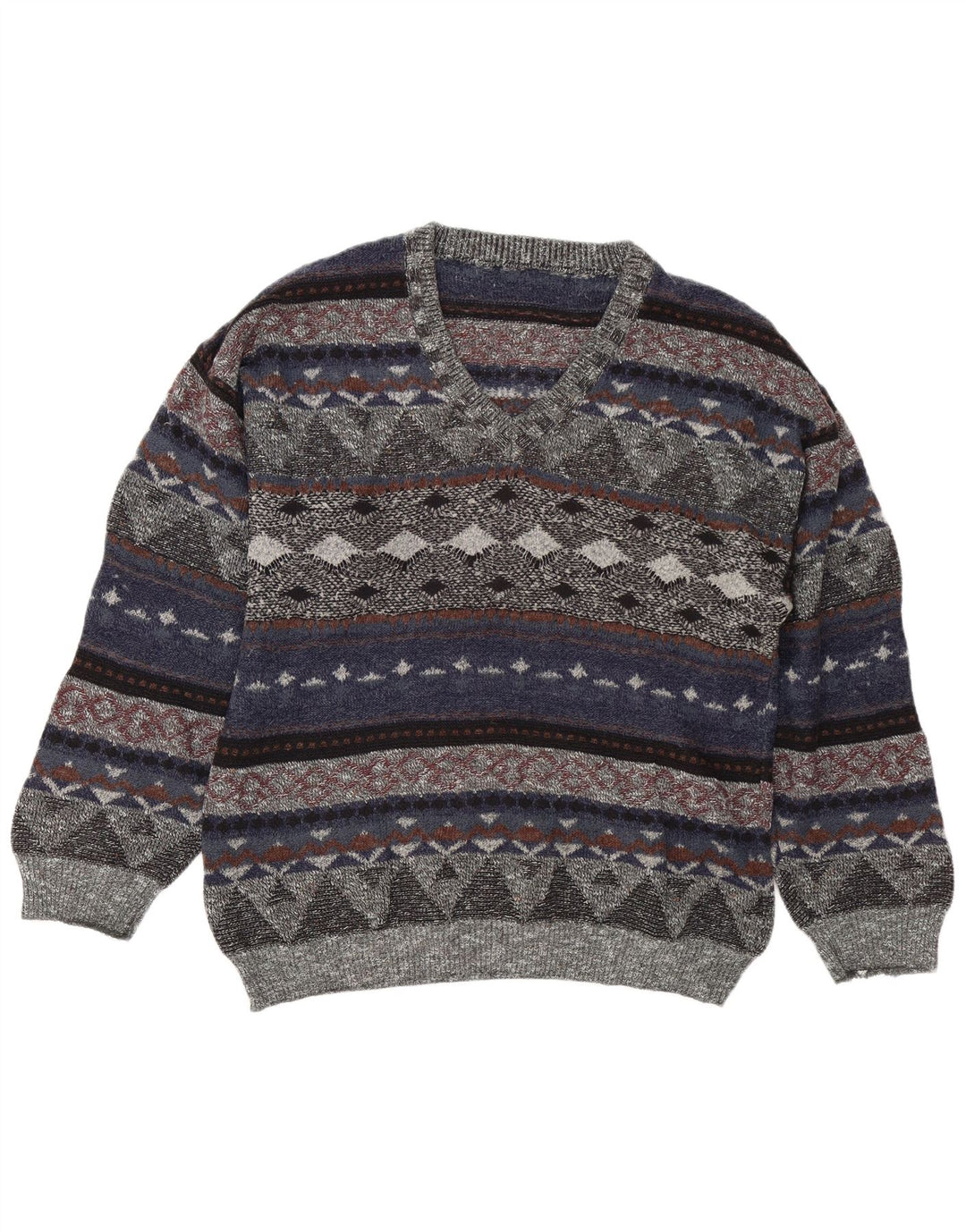 Vintage Mens V-Neck Jumper Sweater Large Multicoloured Fair Isle