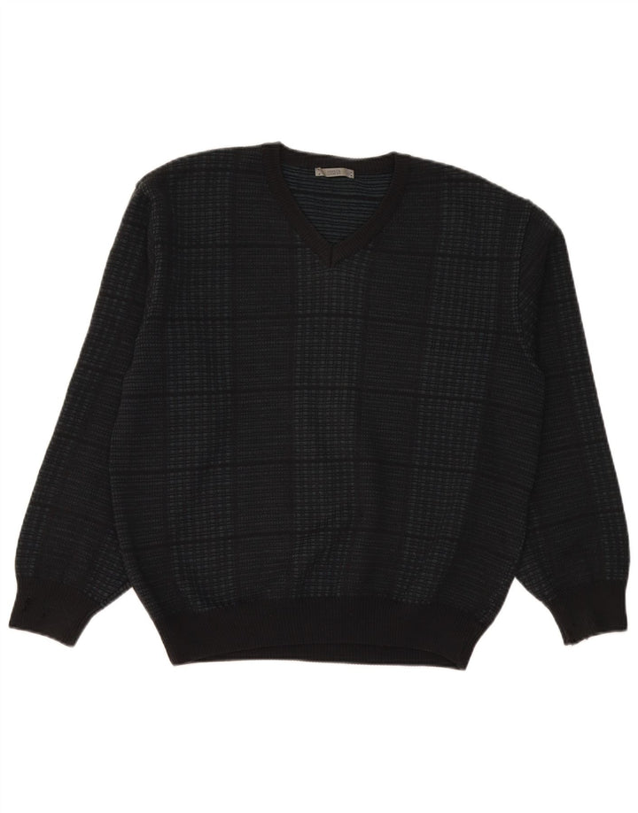 Maglione da uomo con scollo a V Marks & Spencer grande acrilico a quadri blu navy