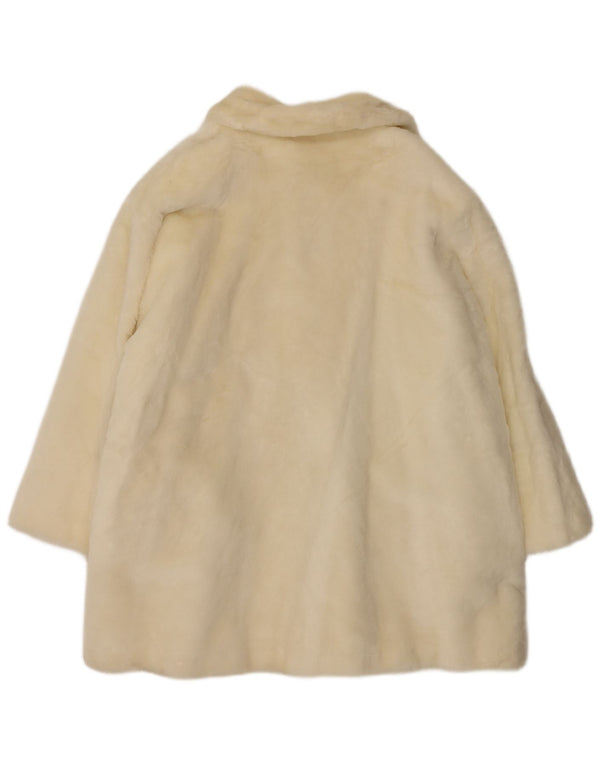 Vintage Dame imiteret Pels Overfrakke UK 18 XL Off White