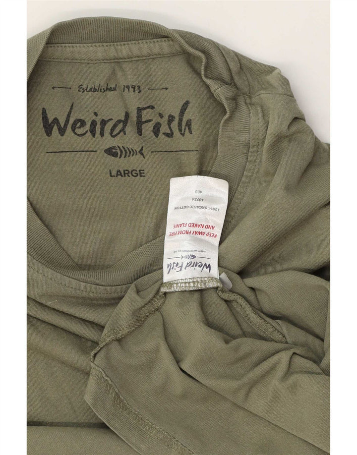 Weird Fish Mens Graphic T-Shirt Top Large Khaki Cotton