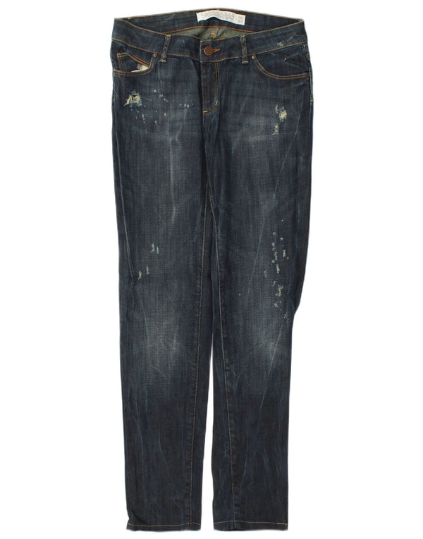 Zara Damen Distressed Slim Jeans EU 40 Medium W30 L31 Marineblau Baumwolle