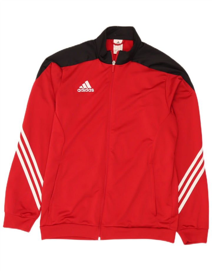 Giacca da ginnastica da uomo Adidas, giacca in poliestere color block rosso medio