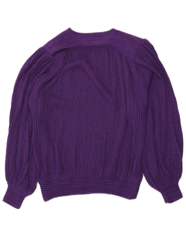 Vintage Damen Pullover mit V-Ausschnitt IT 46 Groß Lila Fleckig