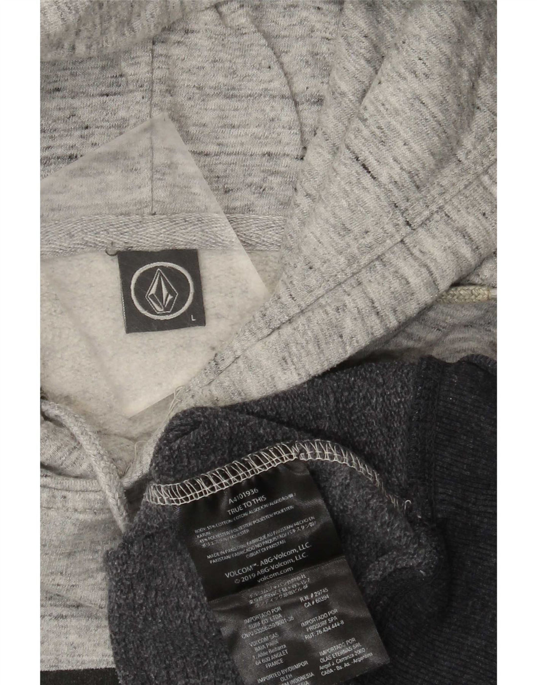 Volcom Mens Graphic Hoodie Jumper Large Grey Colourblock Cotton