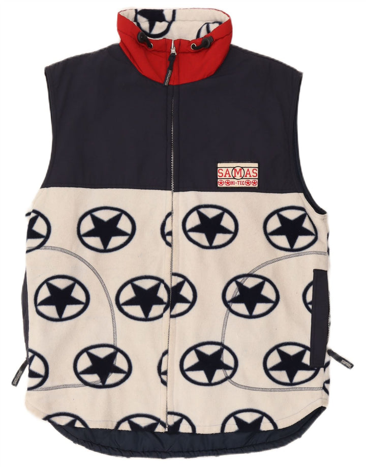 Samas Mens Fleece Gilet UK 38 Medium White Geometric