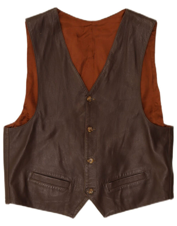 Chaleco de cuero vintage para hombre XL Marrón