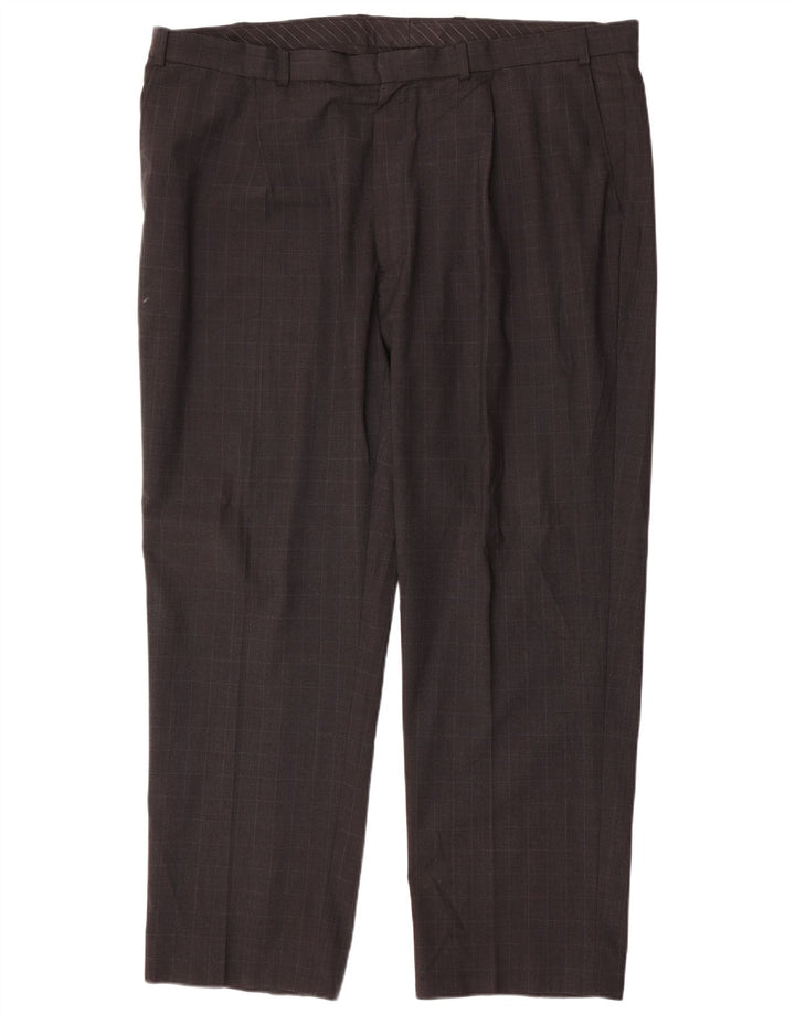 Marks & Spencer Mens Straight Suit Trousers W44 L31 Grey Check Polyester