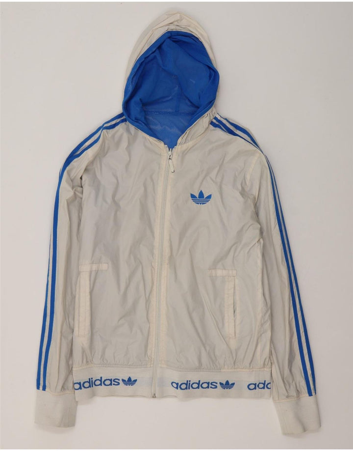 Adidas Mens Graphic Hooded Reversible Jacket UK 38 Medium White Colourblock